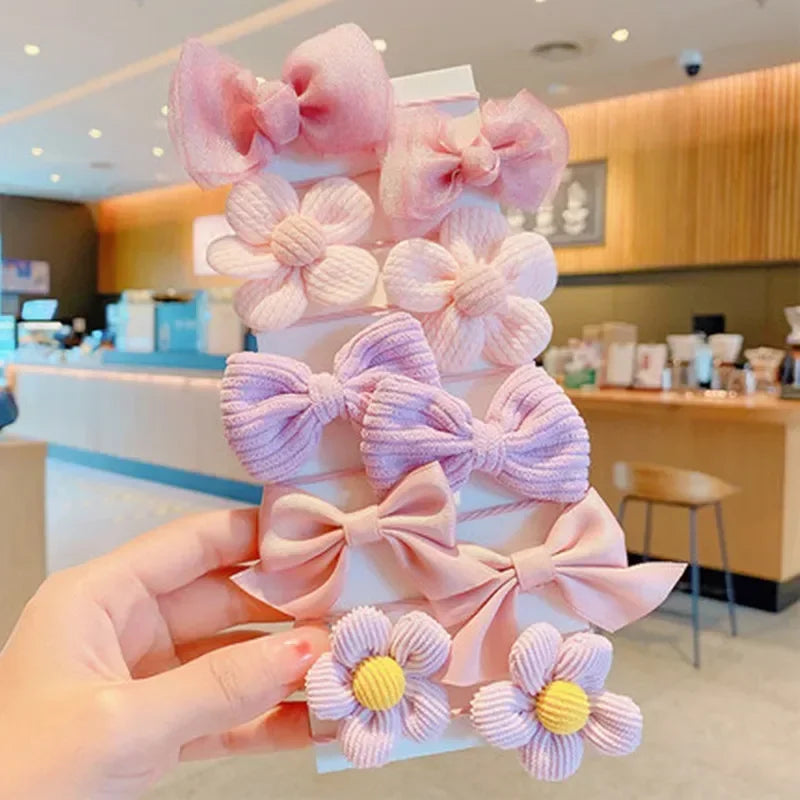 10Pcs/Set New Baby Girl Cute Colors Flower Hair Bands Ponytail Holder Chilren Soft Scrunchies Rubber Kid Hair Accessories