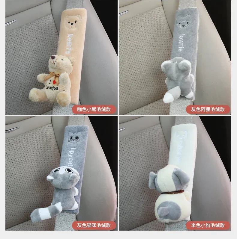 Cartoon Car Seat Belt Cover Universal Auto Seat Belt Shoulder Pad Cushion Protector Safety Protection Warm Flannel Interior Seat