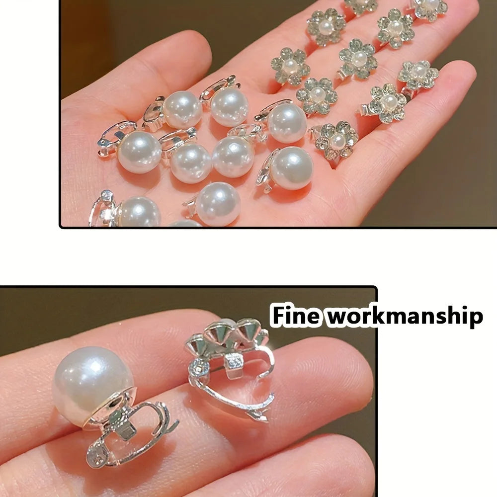 10 Pieces Girls Cute Self-colored Artificial Pearl Flower Hair Clips