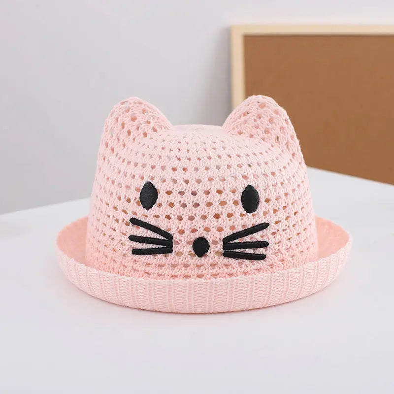 Summer Baby Straw Hat Cute Cat Ear Infant Toddler Mesh Breathable Bucket Hat Outdoor Beach Boy Girl Panama Sun Cap