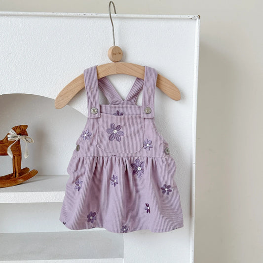 Vêtements printemps-automne pour bébé fille, robe à bretelles pour enfants, broderie florale, jolie feuille de lotus, vêtements pour nouveau-né