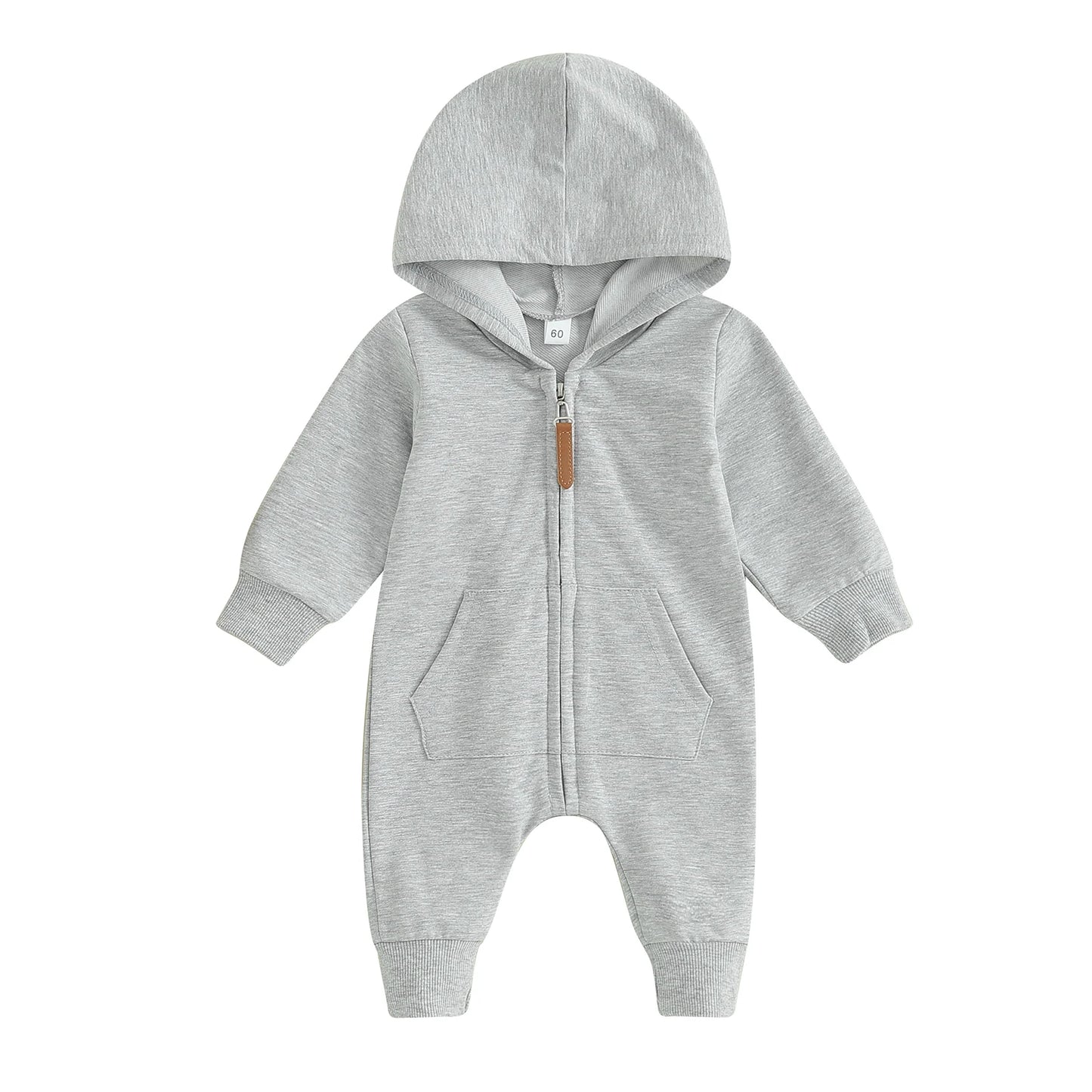 Combinaison Pudcoco pour nouveau-né, manches longues, capuche, fermeture éclair, couleur unie, pour garçons et filles de 0 à 12 mois