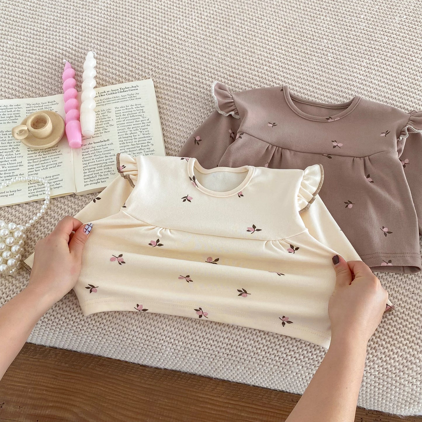 IG Fashion Vêtements pour nouveau-nés Pyjama pour bébé Garçon Fille Imprimé Cerise Manches Longues Chemise + Pantalon Vêtements de Nuit Ensemble Deux Pièces 0-2 ans