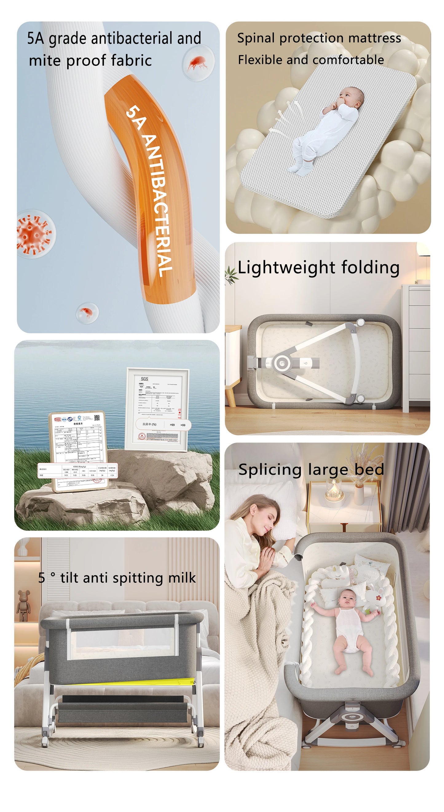 5-in-1 baby crib, adjustable height from 40-53, rocking bed, mosquito net and storage basket, free delivery
