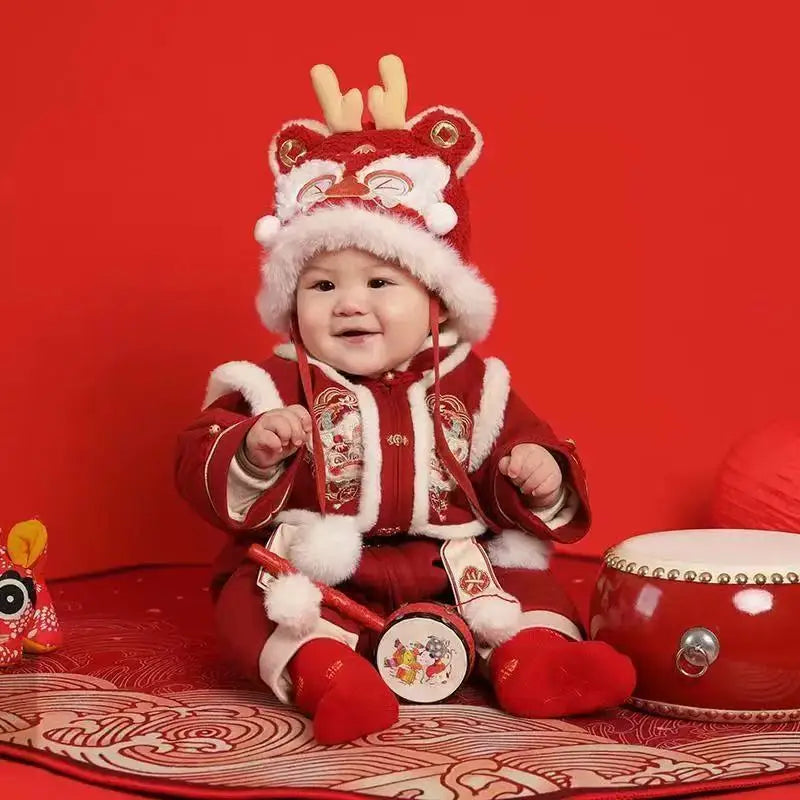 Combinaison traditionnelle chinoise pour garçons et filles, nouveau-né, costume Hanfu Tang, barboteuse, tenues du Nouvel An chinois, anniversaire, hiver