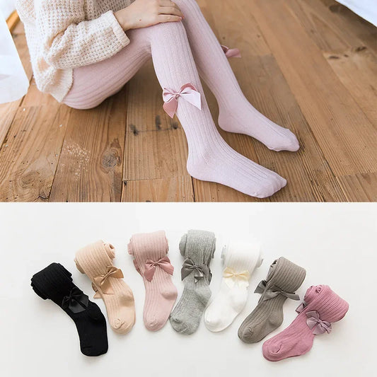 Collants pour nourrissons, nouveau-nés, tout-petits, en coton, pour enfants, printemps-automne, jolis collants en maille avec nœud papillon