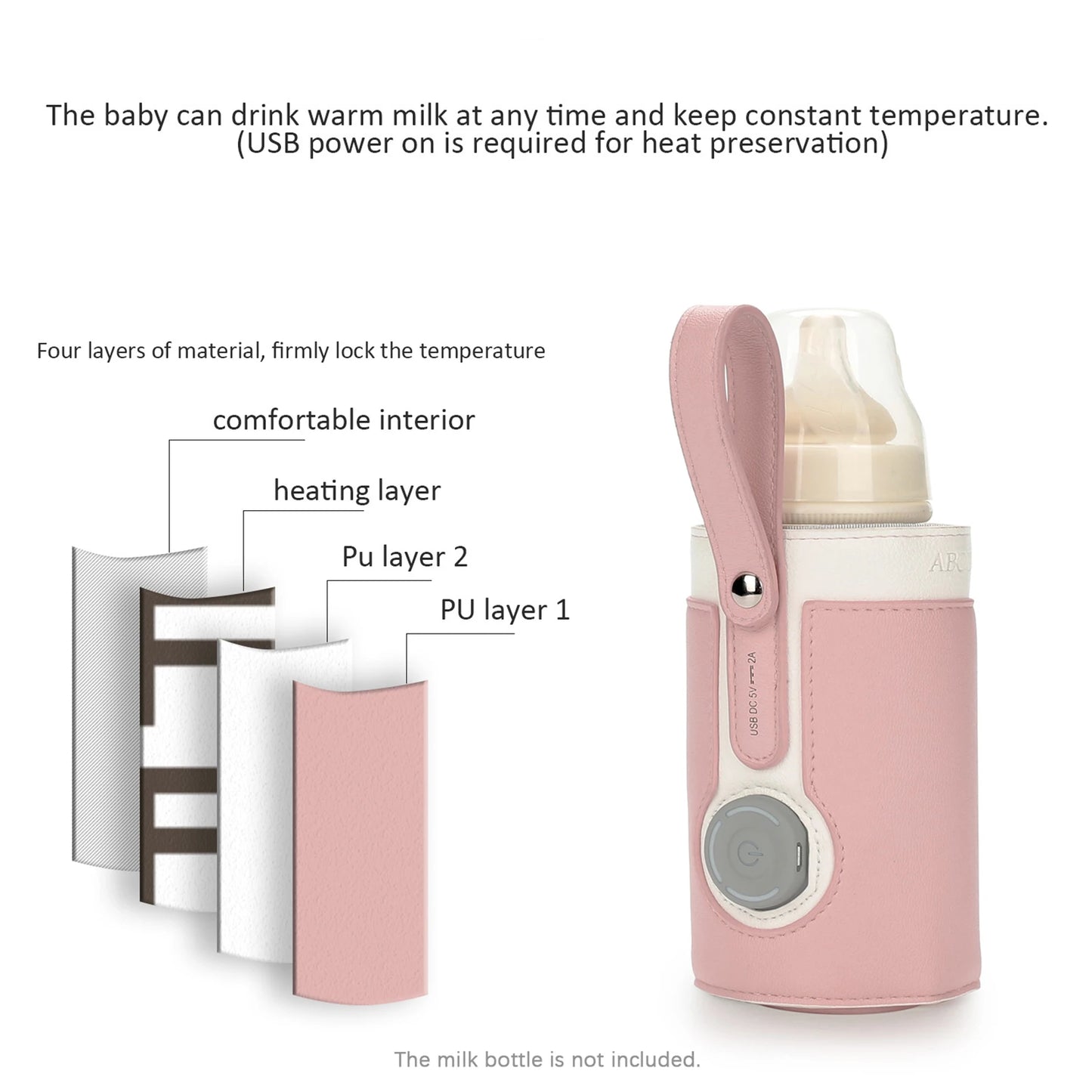 Chauffe-biberon portable à 3 niveaux de température constante pour l'allaitement, la nuit, l'utilisation quotidienne et les voyages