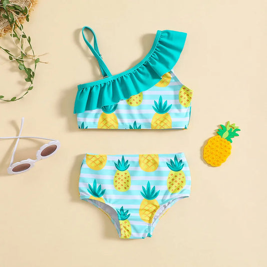Ensemble bikini de plage pour enfants, joli maillot de bain pastèque et ananas à motif fruité, haut dos nu et bas assortis