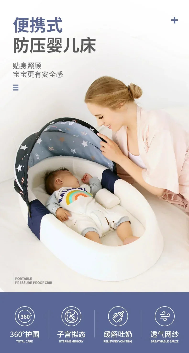 Portable Nest Bed Baby Crib Foldable Movable Newborn Bed Bumper Protection Anti-pressure Baby Lounger With Mosquito Net