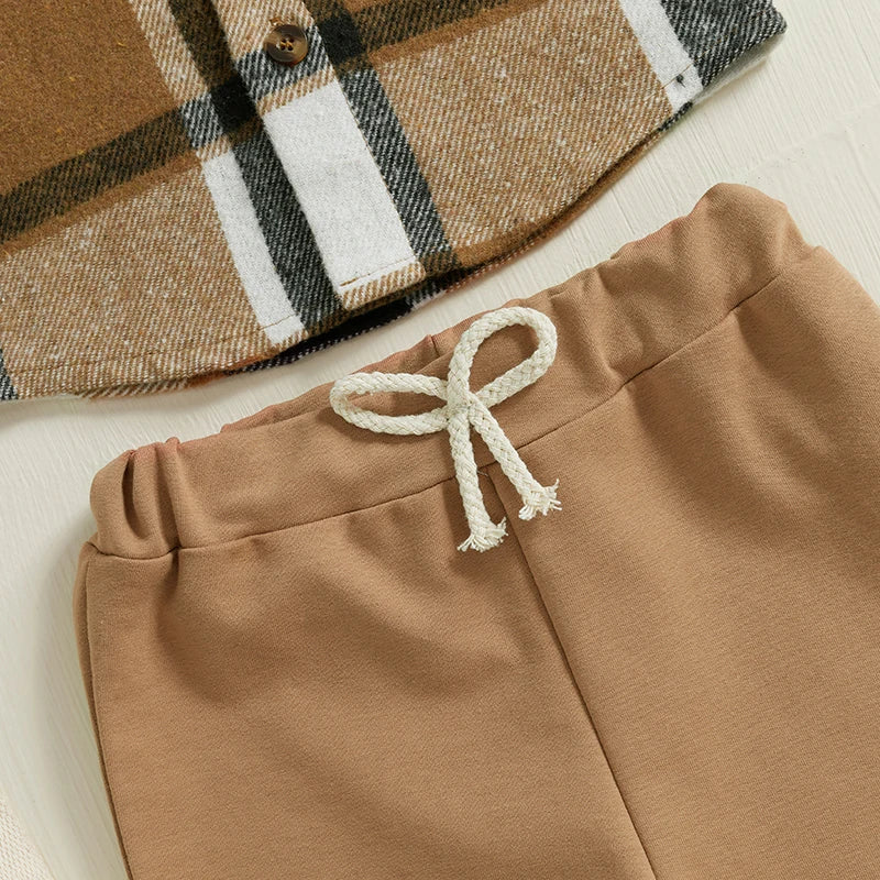 Ensemble 2 pièces pour bébé garçon de 1 à 5 ans, vêtements d'automne à carreaux, chemise à manches longues et pantalon à bande élastique