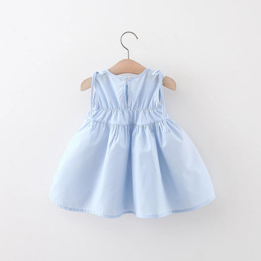 Robe d'été pour bébé fille, tenue de plage, style coréen, simple, bleue, sans manches, pour enfant, paquet gratuit (9 mois à 3 ans)