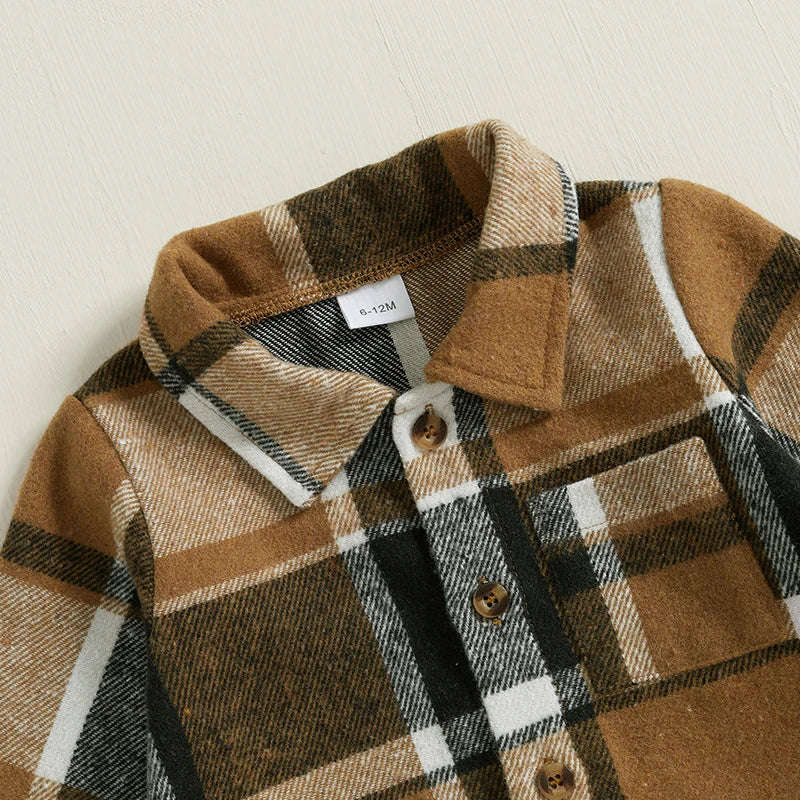 Ensemble 2 pièces pour bébé garçon de 1 à 5 ans, vêtements d'automne à carreaux, chemise à manches longues et pantalon à bande élastique