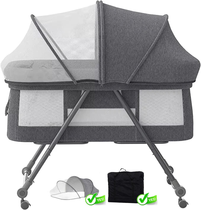 UBRAVOO Baby Grab-and-go Travel Cot with Mattress & Silent Wheels, Rocking Crib Convertible, XYT-001