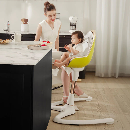 Hot Mom Baby High Chair With Adjustable Seat Height, Eating Chair with Foot Rest,Removable Tray,PU Leather Cushion