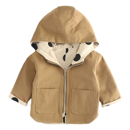 Veste bébé bébé fille coupe-vent printemps et automne nouvelle veste à capuche double face à pois pour enfants veste bébé garçon