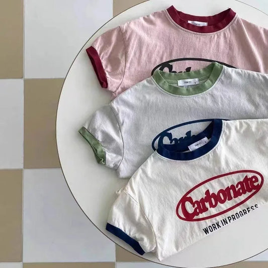 T-shirt à manches courtes pour bébé, imprimé lettres, décontracté, ample, pour enfant, garçon et fille, été, 2024