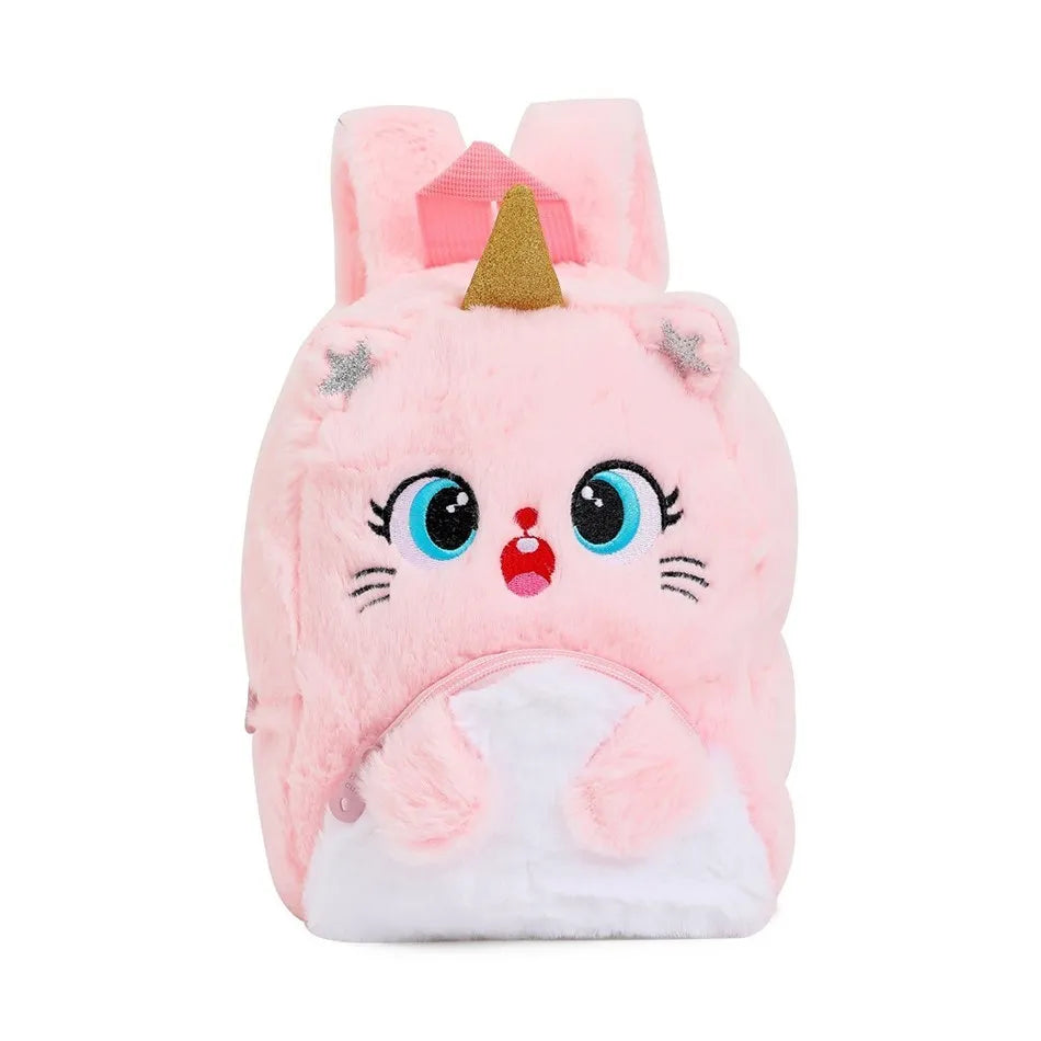 Girls and Boys Kindergarten Shoulders Bags Children's Cartoon Unicorn Plush Big Eyed Backpack Children's Colorful Plush Backpack