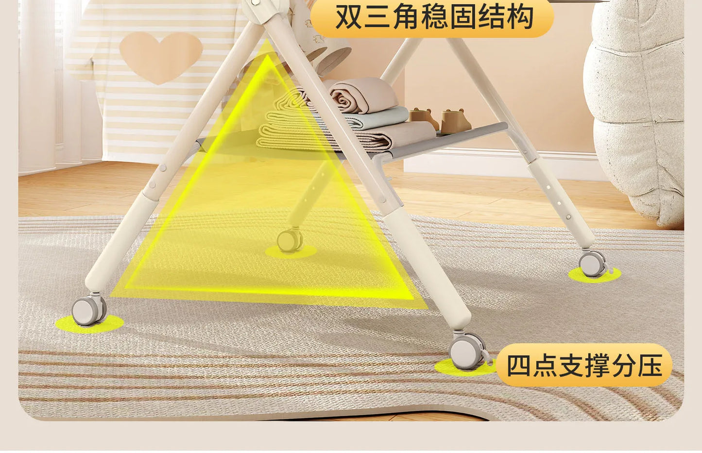 Portable Baby Changing Table for Nursery Height Adjustable Foldable Diaper Table with Swivel Wheels Drying Rack Large Storage