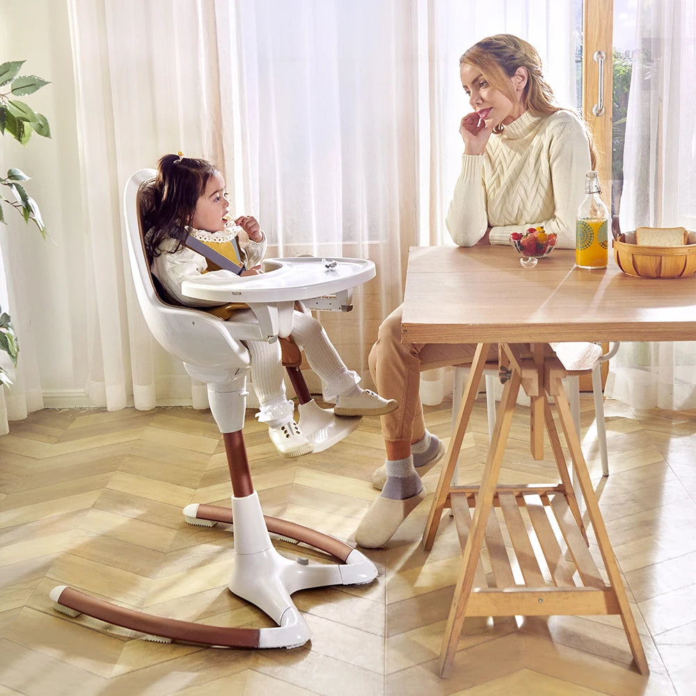 Hot Mom Baby High Chair With Adjustable Seat Height, Eating Chair with Foot Rest,Removable Tray,PU Leather Cushion