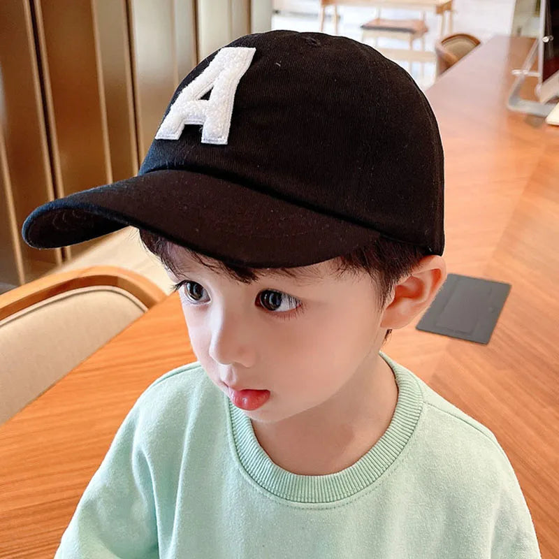 A-Letter Kids Baseball Caps Solid Color Children 2-5Year Boys Girls Baby Duck Tongue Cap Cotton Outdoor Sports Sunscreen Visors