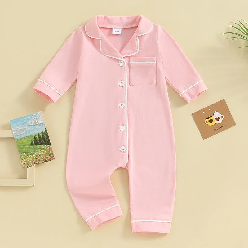 Barboteuse pour bébé garçon et fille, pyjama patchwork, col rabattu, boutons, manches longues, combinaison pour nourrisson, vêtements de nuit printemps-automne