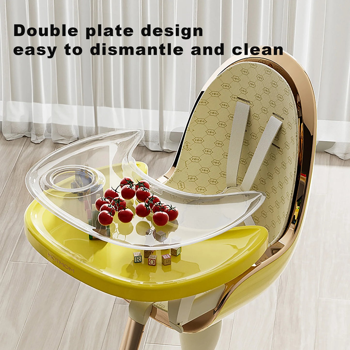 Hot Mom Baby High Chair With Adjustable Seat Height, Eating Chair with Foot Rest,Removable Tray,PU Leather Cushion