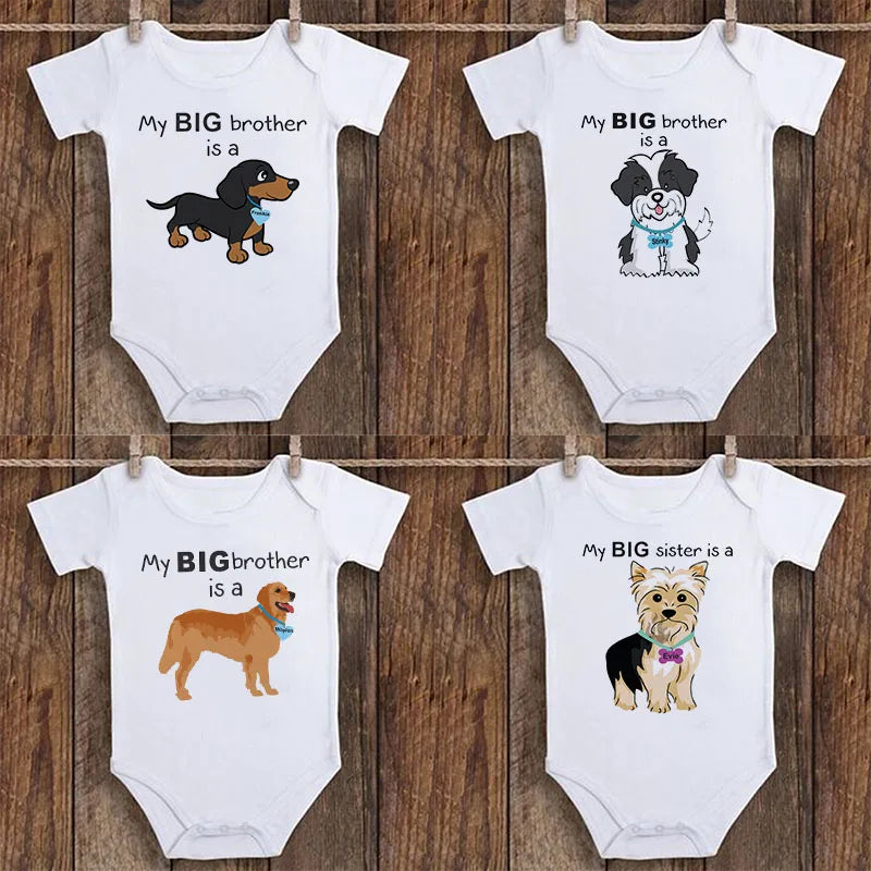 Combinaison imprimée humoristique « Mon grand frère est un teckel » pour nouveau-né, barboteuse pour bébé, jolie chemise pour chien, cadeau de fête prénatale pour garçons ou filles