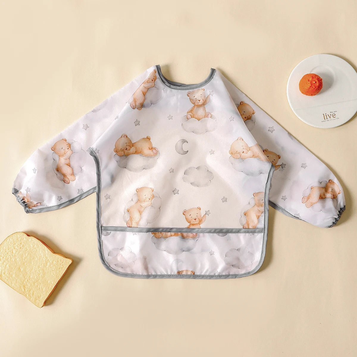 Kangobaby #My Soft Life#Waterproof Baby Long Sleeve Feeding Bib Fashion Full Body Cover
