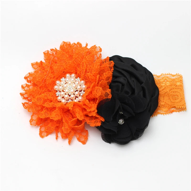Baby Birthday Headband Photo Props Headwear Chiffon Flower with Diamond Lace Wide Headband for Baby Girls Headwrap Infant Turban
