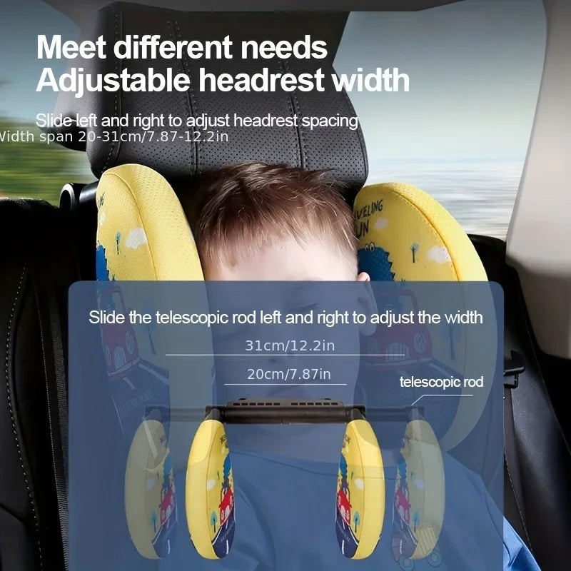 Car Headrest Pillow for Kids, Cartoon Road Pal Headrest, Adjustable Car Seat Head Neck Support, U Shaped Car Sleeping Pillow