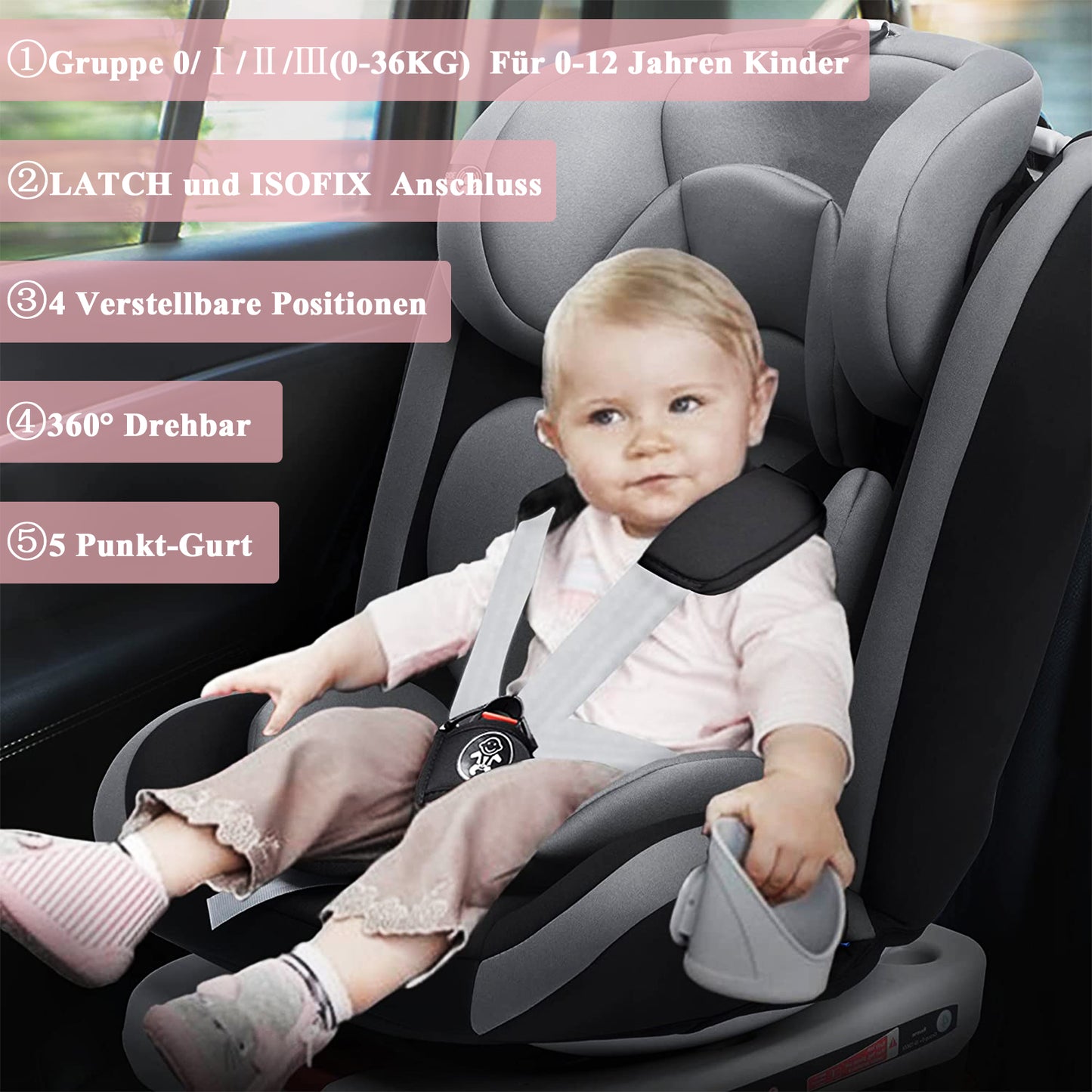 AP02 KL005 child car seat/ baby car seat 360° Rotatable ECE ISOFIX, 9-36 kg/0-12 Years