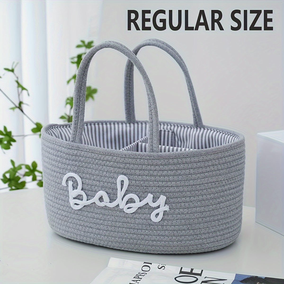 1pc Stylish Woven Storage Basket For Baby Diapers And Essentials, 3 Compartments Portable Storage Basket, Feeding Bottle Diaper Mother Bag, Portable Cotton Rope Diaper Organizer For Changing Table, Perfect For Daily Use