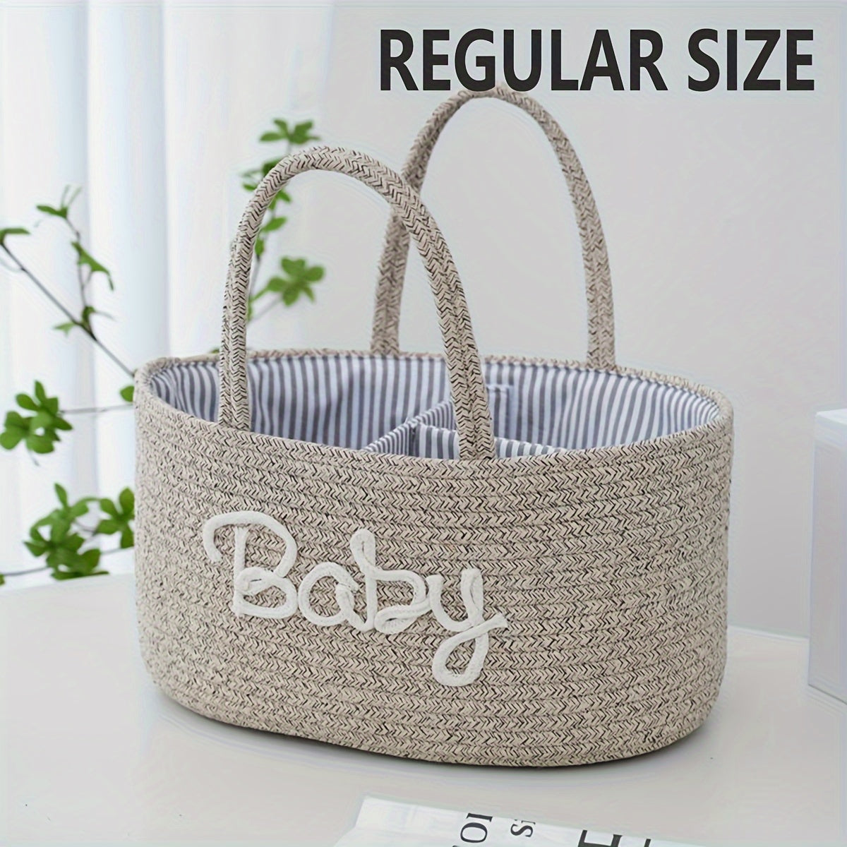 1pc Stylish Woven Storage Basket For Baby Diapers And Essentials, 3 Compartments Portable Storage Basket, Feeding Bottle Diaper Mother Bag, Portable Cotton Rope Diaper Organizer For Changing Table, Perfect For Daily Use