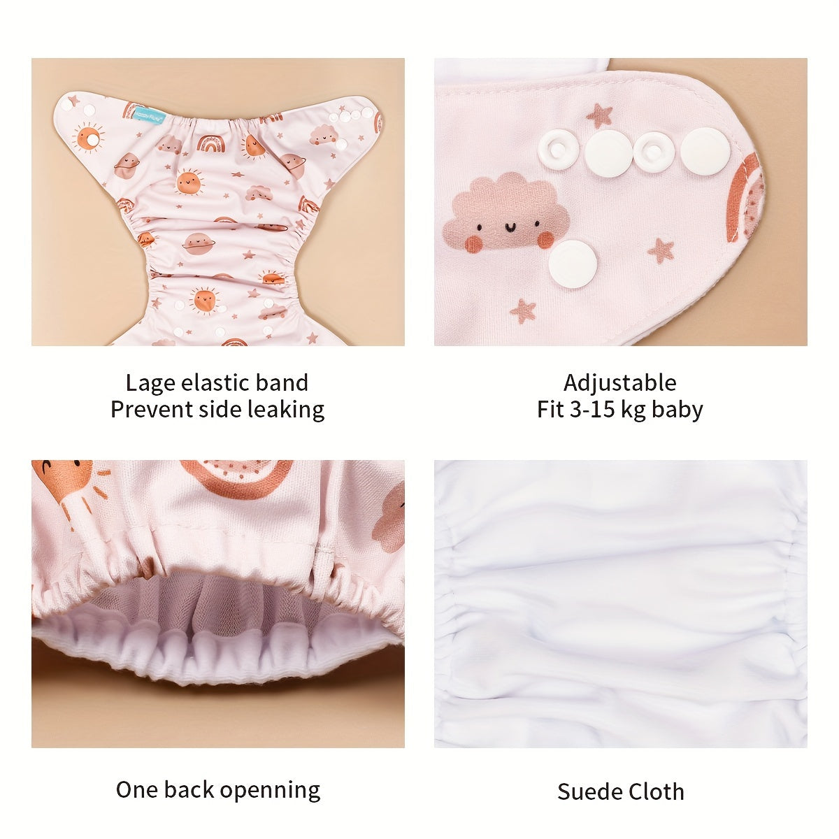 3pcs Cloth Diapers, Washable Adjustable Baby Cloth Diaper for 6.61-33.07LB