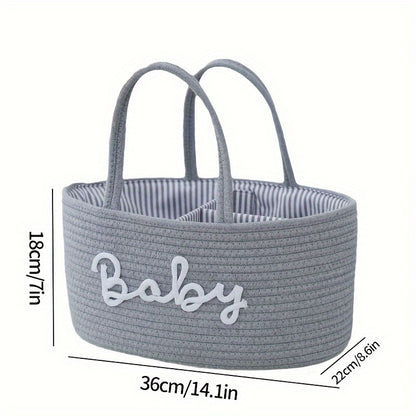 1pc Stylish Woven Storage Basket For Baby Diapers And Essentials, 3 Compartments Portable Storage Basket, Feeding Bottle Diaper Mother Bag, Portable Cotton Rope Diaper Organizer For Changing Table, Perfect For Daily Use