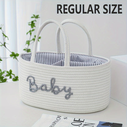 1pc Stylish Woven Storage Basket For Baby Diapers And Essentials, 3 Compartments Portable Storage Basket, Feeding Bottle Diaper Mother Bag, Portable Cotton Rope Diaper Organizer For Changing Table, Perfect For Daily Use