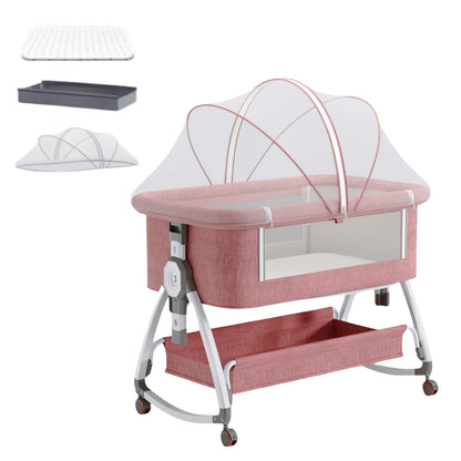 Foldable Baby Crib Baby Rocking Bed Movable Portable Fence Baby Cradle Bed Height Adjustable Splicing Large Bed Baby Crib Bed