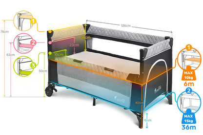 Overnight Travel Cot Collapsible Delivery 3 Levels Bag Mosquito Coat Side Side Side Hanging Mattress