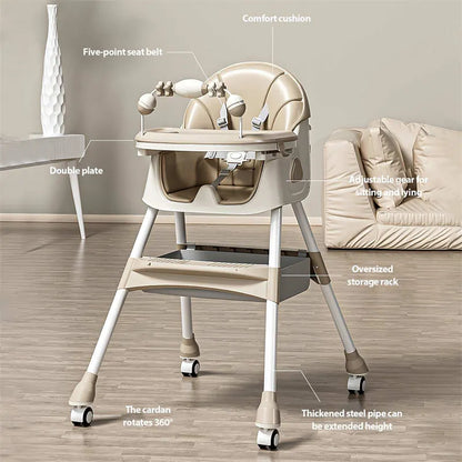 Upgrade Liggend Baby Eetstoel Multi-Functionele Opvouwbare Kindereetstoel 6 Maanden ~ 6 Jaar Oude Babyvoederstoel Met Wielen