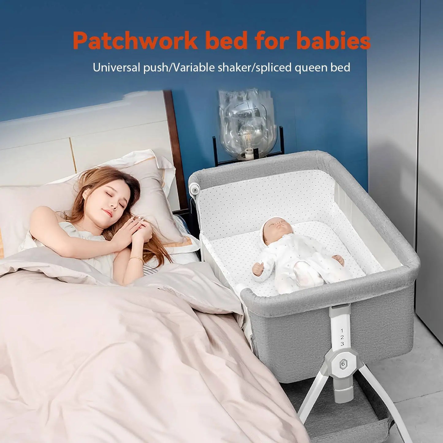 Foldable Baby Crib Baby Rocking Bed Movable Portable Fence Baby Cradle Bed Height Adjustable Splicing Large Bed Baby Crib Bed