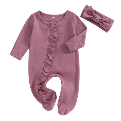 RUEWEY Nouveau-né Bébé Fille Garçon Vêtements Printemps Automne Barboteuse Couleur Unie Volants Combinaison pour Enfants Nourrisson Bébé Articles Vêtements