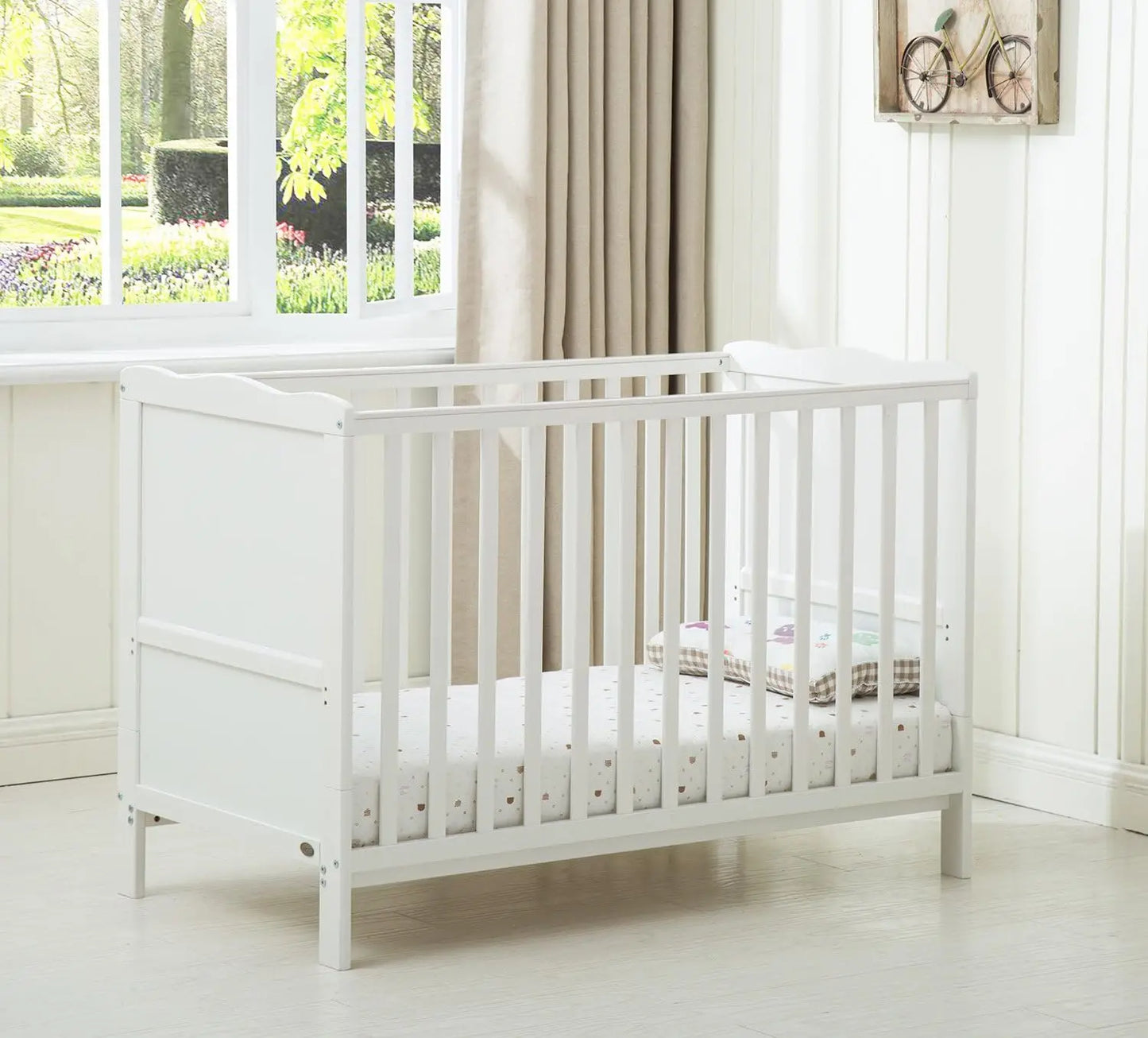 mcc direct Wooden Baby Cot Bed Orlando with Top Changer & Aloe Vera Water Repellent Mattress