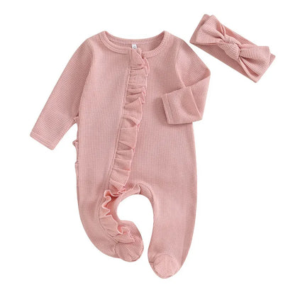 RUEWEY Nouveau-né Bébé Fille Garçon Vêtements Printemps Automne Barboteuse Couleur Unie Volants Combinaison pour Enfants Nourrisson Bébé Articles Vêtements