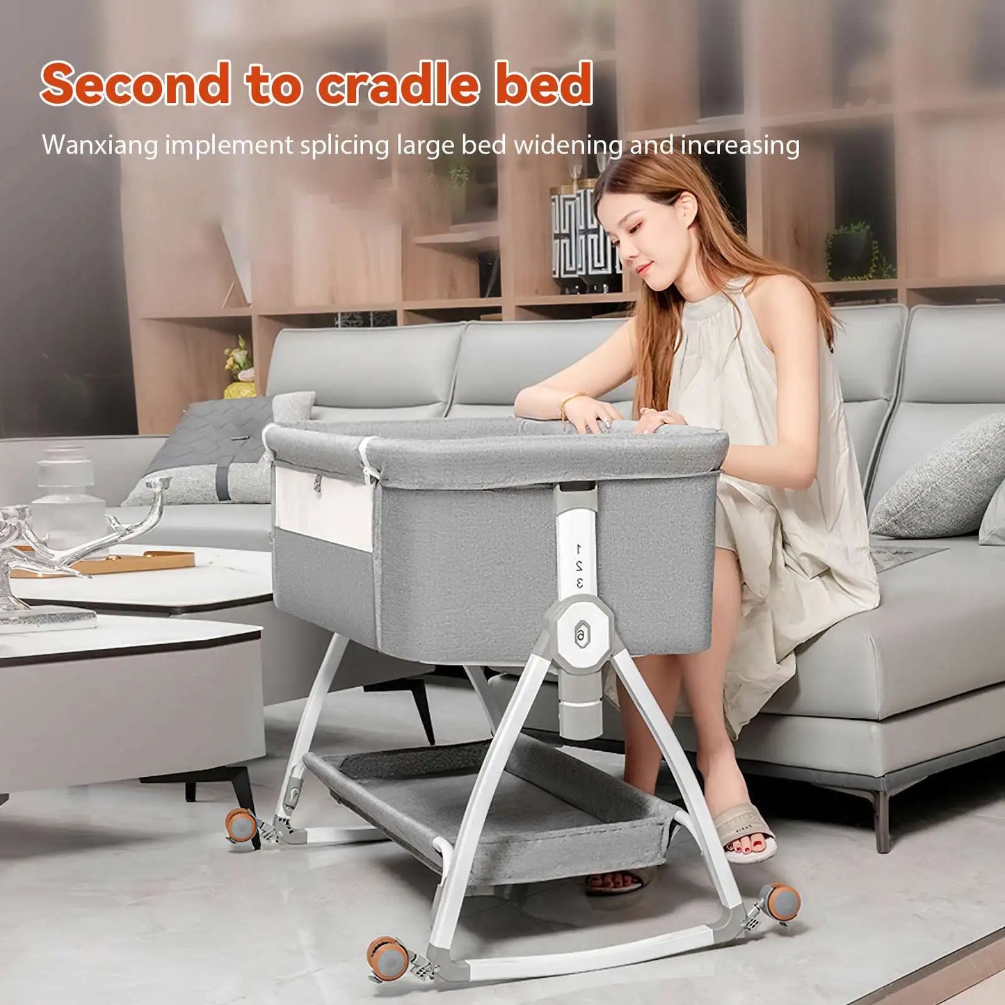 Foldable Baby Crib Baby Rocking Bed Movable Portable Fence Baby Cradle Bed Height Adjustable Splicing Large Bed Baby Crib Bed