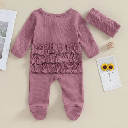 RUEWEY Nouveau-né Bébé Fille Garçon Vêtements Printemps Automne Barboteuse Couleur Unie Volants Combinaison pour Enfants Nourrisson Bébé Articles Vêtements
