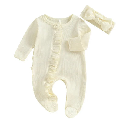 RUEWEY Nouveau-né Bébé Fille Garçon Vêtements Printemps Automne Barboteuse Couleur Unie Volants Combinaison pour Enfants Nourrisson Bébé Articles Vêtements