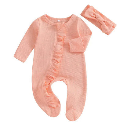 RUEWEY Nouveau-né Bébé Fille Garçon Vêtements Printemps Automne Barboteuse Couleur Unie Volants Combinaison pour Enfants Nourrisson Bébé Articles Vêtements