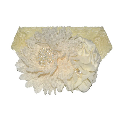 Baby Birthday Headband Photo Props Headwear Chiffon Flower with Diamond Lace Wide Headband for Baby Girls Headwrap Infant Turban