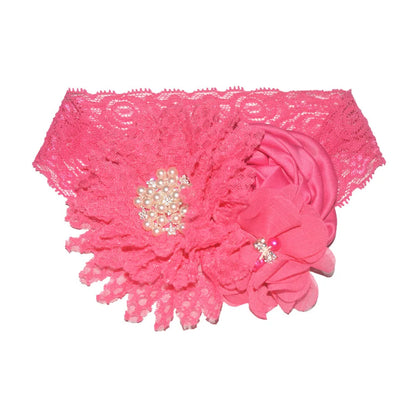 Baby Birthday Headband Photo Props Headwear Chiffon Flower with Diamond Lace Wide Headband for Baby Girls Headwrap Infant Turban