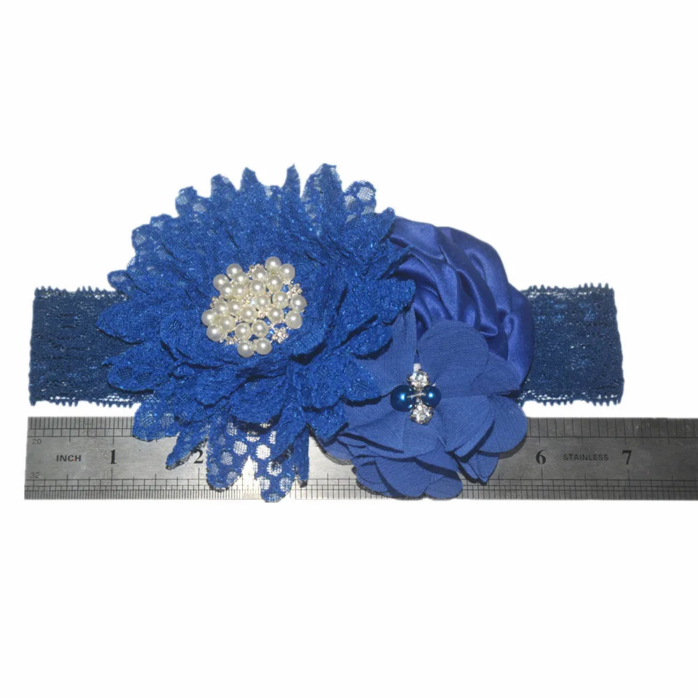 Baby Birthday Headband Photo Props Headwear Chiffon Flower with Diamond Lace Wide Headband for Baby Girls Headwrap Infant Turban